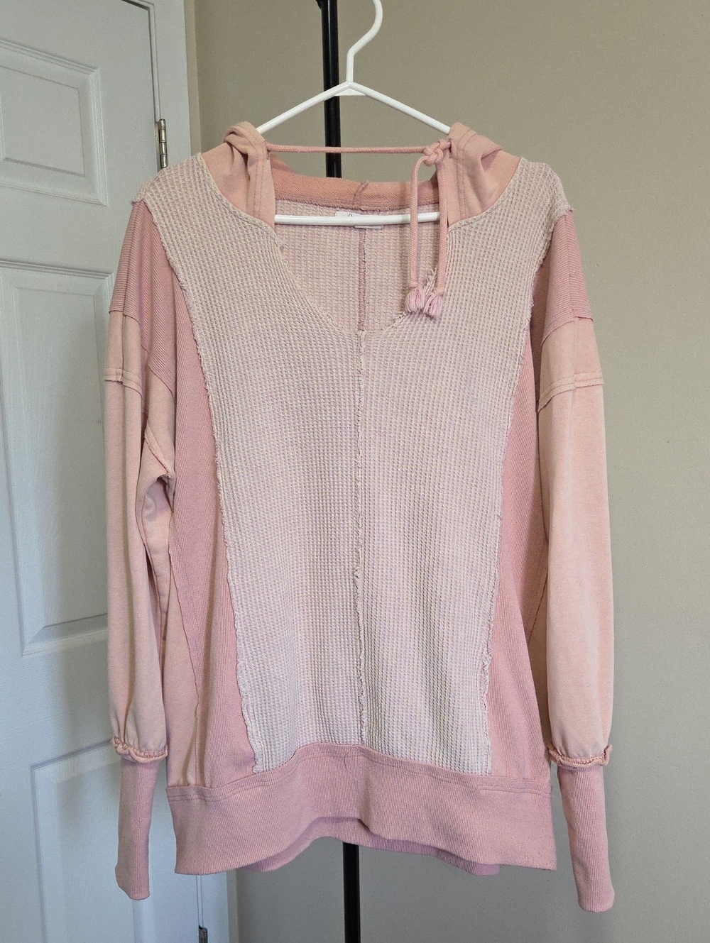 Oli & Hali Dusty Pink Hooded V-Neck Panel Sweater